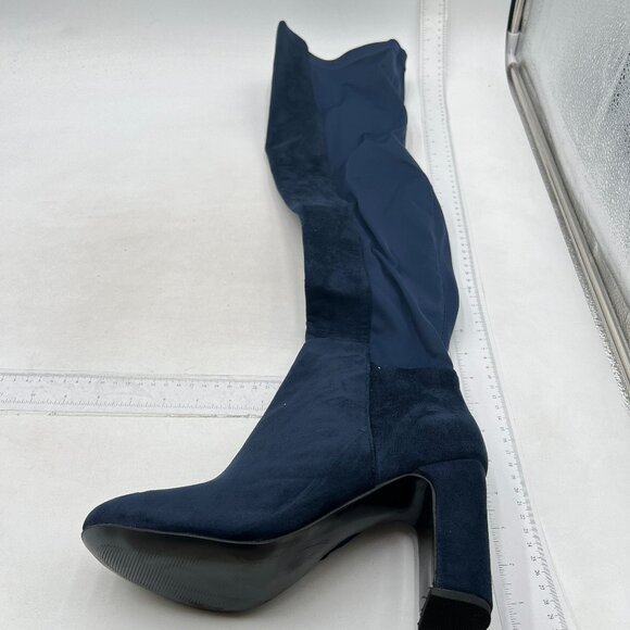 Navy Women Over The Knee Chunky High Heels Stretch Thigh High Zipper Long Boot - Picture 2 of 6